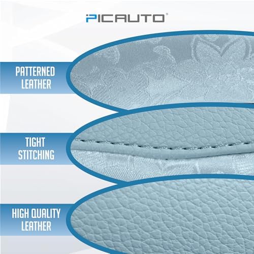 PIC AUTO Steering Wheel Cover, Light Blue Patterned Leather Patchwork Design - Image 4