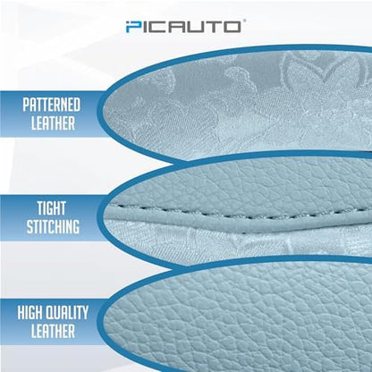 PIC AUTO Steering Wheel Cover, Light Blue Patterned Leather Patchwork Design - Image 4