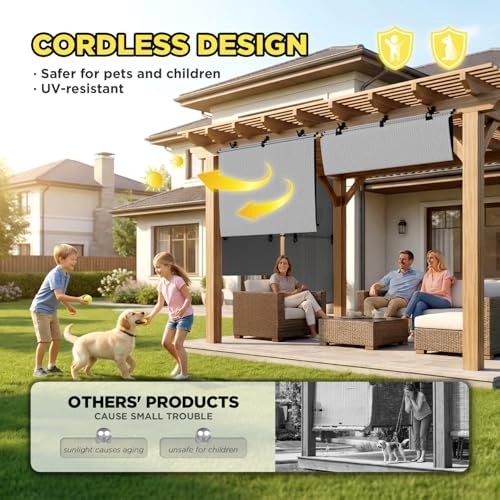 Outdoor Roller Shade 8'W x 5'H Cordless Shades Roll Up, Folding Exterior Patio - Image 3
