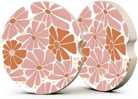 Boho Floral Car Coasters, Retro Minimalist Country Flowers Cup Holders by Unknown
