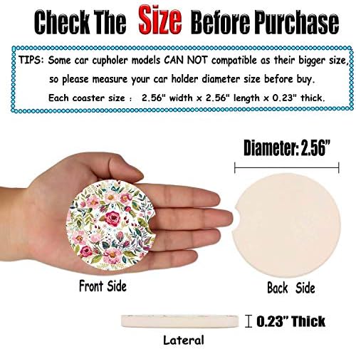 Car Coasters for Women 2 Pack Mother's Day, Auto Small 2.56" Auto Ceramic - Image 5