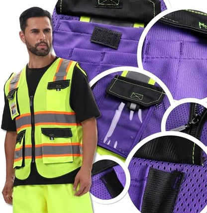 JKSafety Safety Vest for Men Women Hi Vis Reflective Vest JK220 PurpleB 2XL - Image 6