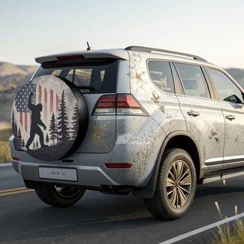 18 Inch American Flag Forest Mountainous Powerful Pose Leather Spare Tire Cover - Image 6
