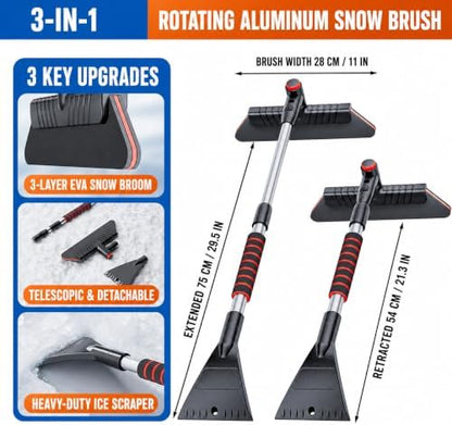 Snow Brush and Ice Scraper for Car, 3-in-1 29.5-Inch Telescoping Removal Tool - Image 7