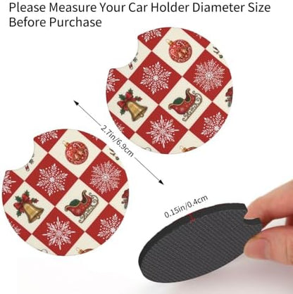Checkered Christmas Steering Wheel Cover 15In + 2Checkered Car Cup Coasters - Image 6