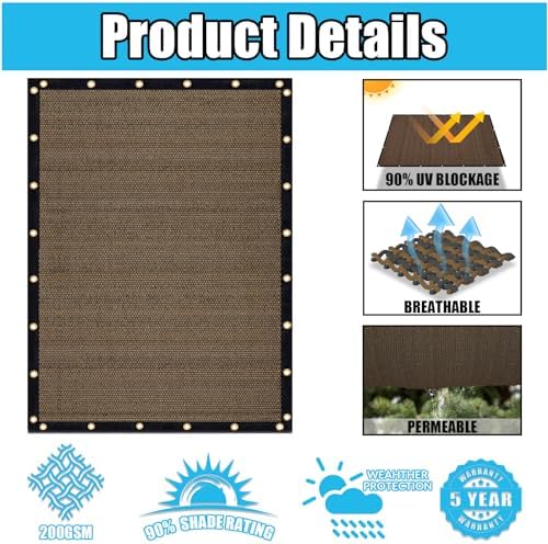 Amagenix 90% Shade Fabric 15'X 21' Mocha Sun Shade Cloth - Image 3