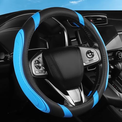 Concave Convex Massage Black Blue Microfiber Leather Steering Wheel Cover by ExquisiteCarAccessories