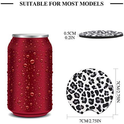 4 Pack Snow Leopard Print Car Coasters, 2.75inch Neoprene Cup Pad Mat - Image 2