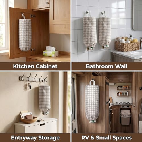 Plastic Bag Holder, Wall Mount Grocery Bag Dispenser, Yarn-dyed Houndstooth - Image 6