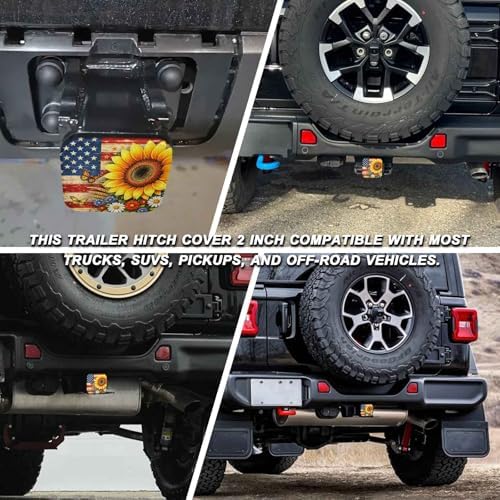 2 Inch Sunflower American Flag Trailer Hitch Cover Rubber Receiver Tube Plug Cap - Image 5