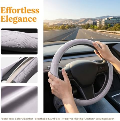 Zpana 14.5-15" Car Steering Wheel Cover, Breathable Soft Leather - Image 6