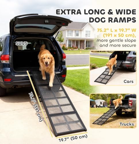 PawHut Dog Ramp for Car 75" x 20" Large Folding Pet Ramp for Large Dogs - Image 3