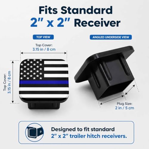 2" Hitch Cover Thin Blue Line American Flag Rubber Towing Hitch Covers Hitch - Image 2