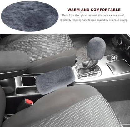 2PCS Fluffy Car Gear Shift Knob & Handbrake Cover, Comfortable Plush Shifter - Image 4