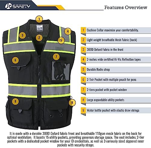 JKSafety Hi-Vis Unisex Surveyor Safety Vest Heavy Duty PPE Inner Pockets - Image 6
