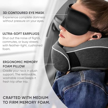 Proglobe Travel Pillow, 100% Memory Foam Airplane Neck Pillow, Dark Grey - Image 4