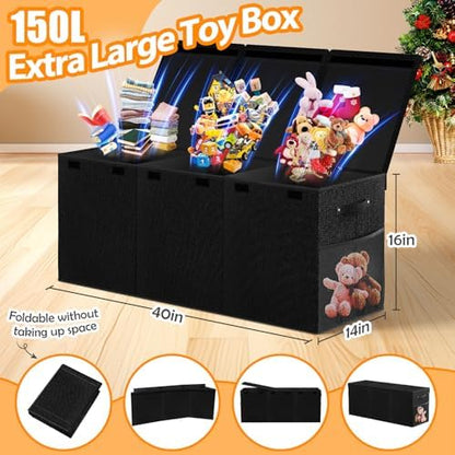 Large Toy Storage Box with Lid, Collapsible Kids Toy Chest - Image 2