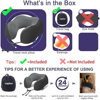 napfun Neck Pillow for Travel, Memory Foam Airplane Pillow, Charcoal Black - Image 5