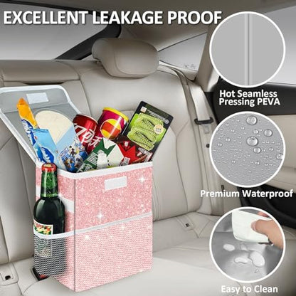 Cute Mini Car Trash Bag with Lid, Glitter Garbage Can Bin Hanging - Image 6