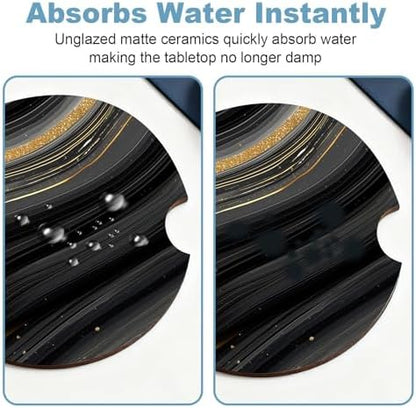 Ceramic Car Cup Holder Coasters Set of 2, 2.56 in Black Marble - Image 5