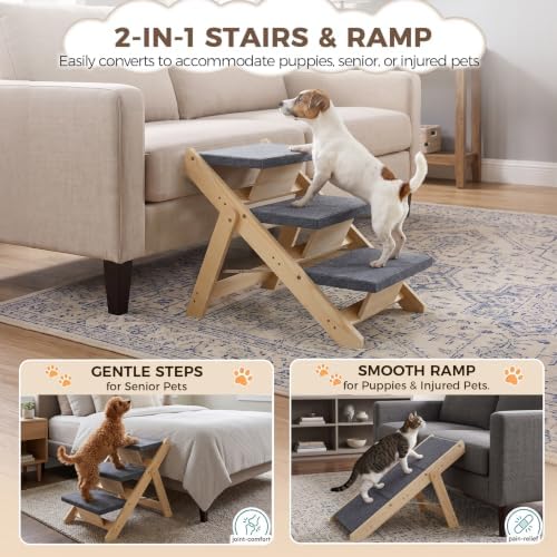 ZENY Dog Stairs for Bed, Couch & Car, Convertible 2‑in‑1 Pet Ramp, Foldable - Image 2