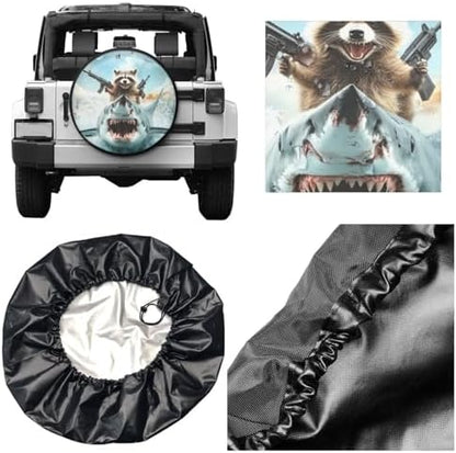 Raccoon Riding On Shark Spare Tire Cover - Image 3