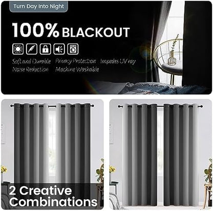 SimpleHome 100% Blackout Ombre Bedroom Curtains Grey and Greyish White - Image 2