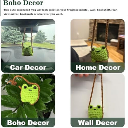 Cute Crochet Frog Car Decor, Rear View Mirror Accessories, Boho Hanging Charm - Image 6