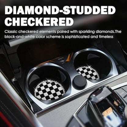 2026 New Checkered Car Cup Coasters, 2.75-Inch Bling Cup Holder Coasters - Image 3