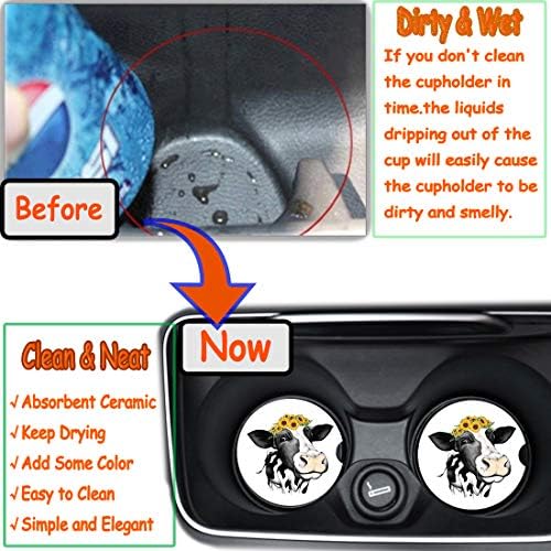 Car Coasters for Women Mother's Day 2 Pack Easter Decorations, Cute Farm Cow - Image 4