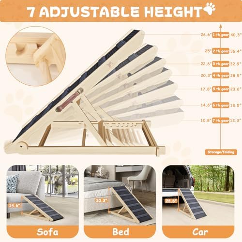 YaFiti Dog Ramp for Bed, Folding Wooden Pet Ramp for Small Large Dogs Cats - Image 5