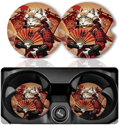 Ninja Cat Car Coasters for Cup Holders Set of 2 Absorbent Ceramic Cup Coaster - Image 7