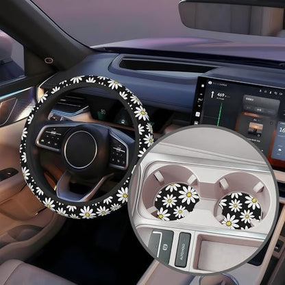 White Daisy Flowers Steering Wheel Cover - Image 5
