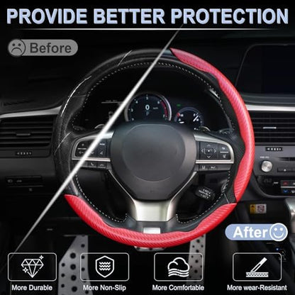 Amiss 3pcs Carbon Fiber Anti-Skid Steering Wheel Cover, Waterproof & Segmented - Image 4