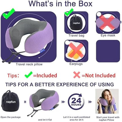napfun Neck Pillow for Travel, Memory Foam Airplane Pillow, Light Purple - Image 5