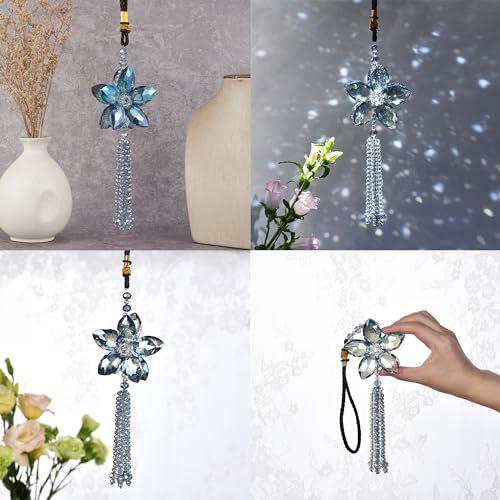 Crystal Flower Rear View Mirror Pendant Car Hanging Ornament Lucky Charm - Image 5