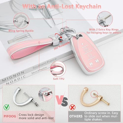 PIFOOG Key Fob Cover for Chevy Pink Soft TPU 5 Button Car Keys Case Shell Bling - Image 6