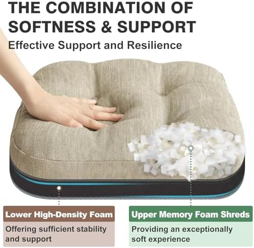 Shinnwa Dining Chair Cushions Set of 4, Dual-Layer Memory Foam Kitchen Chair - Image 3
