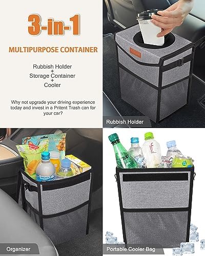Pritent Car Trash Can with Lid Leakproof Car Garbage Bag Vehicle Trash Bin - Image 5