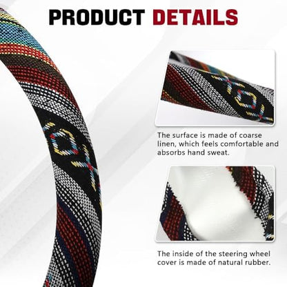 Boho Steering Wheel Cover, 14.5-15" Anti-Slip Flax - Image 3