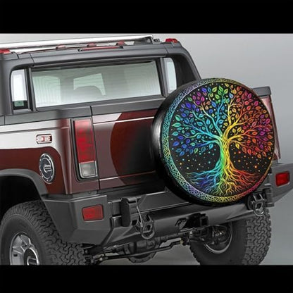 Spare Tire Cover，Tree of Life Rainbow Leaves Camper Spare Tire Cover Waterproof - Image 2