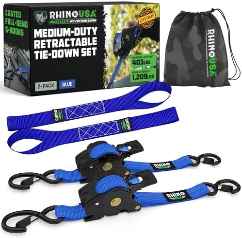 Rhino USA Retractable Ratchet Straps - 1in x 10ft by RhinoUSAInc