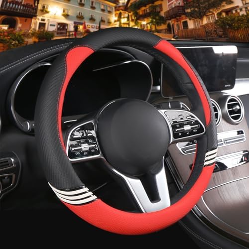 Small 14 inch Cute Leather Steering Wheel Cover Black and Red by Binsheo