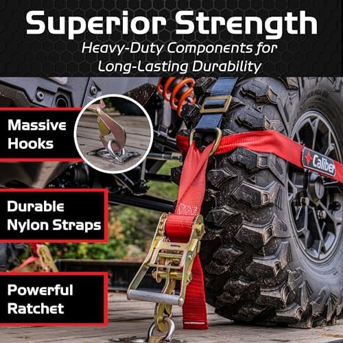 Caliber Trailblazer ORV Heavy-Duty Tie Down Straps, 2-Way Tension Around Tire - Image 4
