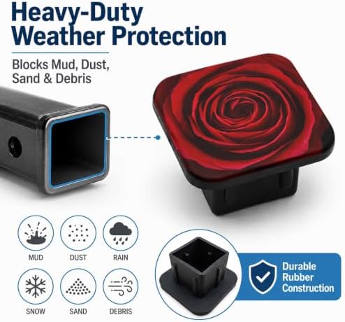 Red Rose Hitch Cover Receiver Tube Hitch Plug, Tool-Free Install Tow Hitch - Image 6
