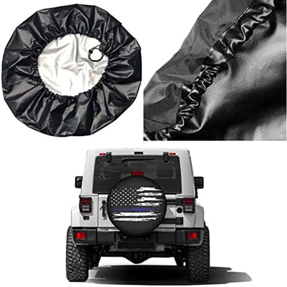 American Flag Thin Blue Line Spare Tire Cover Dust-Proof Wheel Tire Cover Fit - Image 5