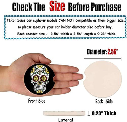 Sugar Skull Small 2.56" Absorbent Auto Coasters 2 Pack - Image 5