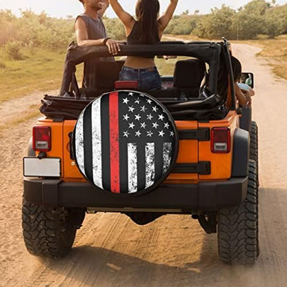 USA Patriotic Firefighter Thin Red Line Flag Spare Tire Cover Dust-Proof Wheel - Image 4
