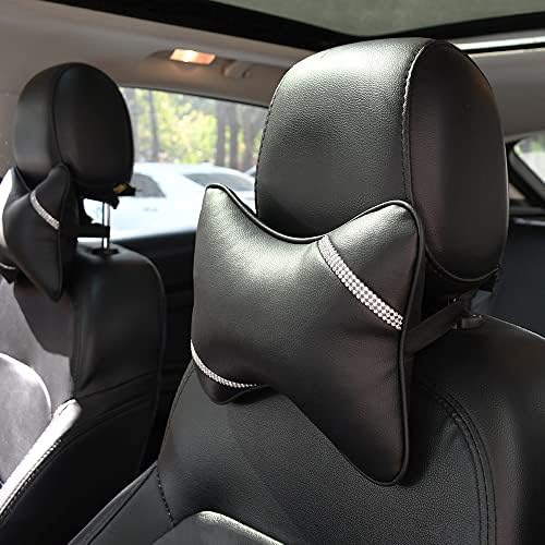 2 Pack Car Headrest Pillow Diamond Dual-Side PU Leather Neck Pillows, Cushion - Image 4