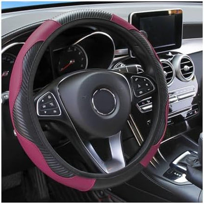 Osilly 15 Inch Carbon Fiber PU Leather Steering Wheel Cover, Wine Red by Osilly